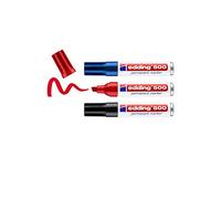 edding 500 Marcatore Permanente, Nero, Blu, Rosso, Blister 3Pz., Punta a Scalpello 2-7 Mm, Impermeabile, Asciugatura Rapida Senza Sbavature, per Cartone, Plastica, Legno, Metallo, Vetro e Tessuto