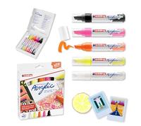 edding 5000 Marcatore Acrilico Largo, Bianco,Nero,Giallo,Arancio,Rosa, 5 Marcatori Fluo Vernice Acrilica, Punta Scalpello 5-10Mm, Acrilico per Disegno Su Tela, Carta, Legno, Ciotoli, Waterproof