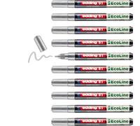 edding 51 EcoLine - Pennarello a vernice - argento - Confezione da 10 - Pennino rotondo 1-2 mm - Inchiostro a base d'acqua, altamente opaco e impermeabile - Penna per vetro, pietra, legno, plastica e