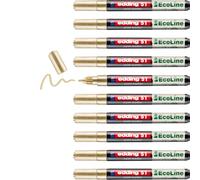 edding 51 EcoLine - Pennarello a vernice - oro - Confezione da 10 - Pennino rotondo 1-2 mm - Inchiostro a base d'acqua, altamente opaco e impermeabile - Penna per vetro, pietra, legno, plastica e