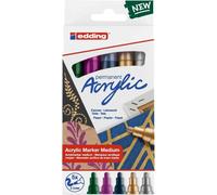 Edding 5100 Acrilico Confezione da 5 Pennarelli Acrilici Permanenti Metallici - Punta Rotonda 2-3mm - Linea Media - Resistente NEW