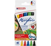 Edding 5100 Acrilico Confezione da 5 Pennarelli Acrilici Permanenti - Punta Rotonda 2-3mm - Linea Media - Resistente alla Luce NEW