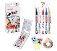 edding 5300 Marcatore Acrilico Fine, Multicolore, 5 pz, Punta Tonda Fine 1-2 mm, Pennarello Acrilico per Disegnare su Tela, Carta d'Arte e Legno, Pennarelli Acrilici per Sassolini