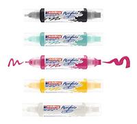 edding 5400 3D Acrilico Double Liner, Nero,Bianco,Giallo,Rosa,Turchese, Set Acrilico 5 Tubetti (Basic), 2 Ugelli 2-3,5-10Mm, Pittura Acrilica per Tele, Tavole da Pittura, Legno, Colori Artistici