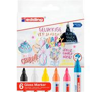 Edding 95 Confezione da 6 Pennarelli a Gesso Liquido - Punta Rotonda - Tratto da 1,5-3 mm - Colori Bianco, Giallo, Nero, Aranci