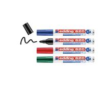 edding 620 - Pennarello per lavagna bianca, multicolore, 4 penne, punta rotonda da 1,5-3,0 mm, cancellabile, per lavagne bianche, memo e cavalletto per conferenze, ricaricabile