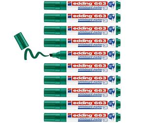 edding 663 Pennarello per lavagne bianche - verde - 10 penne - punta smussata da 1-5 mm - Pennarello cancellabile, per lavagna bianca, magnetica, memo, cavalletto per conferenze, sketchnotes - ricaricabile
