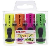 edding 4 mini evidenziatori - per uno stile luminoso - tascabile -ideale per bimbi - punta scalpello 1-3mm - Colori verde fluo, giallo fluo, arancio fluo, rosa fluo