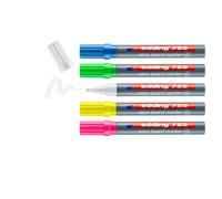 edding 725 Marcatore Neon per lavagne bianche e in ardesia punta a scalpello; Astuccio 5 pz. Colori fluorescenti (bianco, blu, verde, giallo, rosa) ; Tratto 2-5mm
