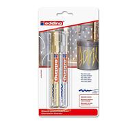 edding 750 Marcatore a Vernice Lucida, Oro, Argento, Confezione da 2 Pennarelli, Punta Rotonda 2-4Mm, Pennarello Indelebile per Vetro, Pietra, Legno, Plastica, Carta, Impermeabile, Alta Copertura