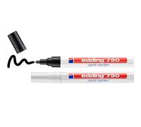 edding 750 Marcatore a Vernice, Nero, Bianco, 2 Penne, Punta Tonda 2-4 Mm, per Marcare Ed Etichettare Metallo, Vetro, Rocce, Plastica, Resistente Al Calore, Anti Sbavature, Impermeabile