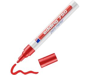 Edding 750 Marcatore a Vernice, Rosso, 1 Penna, Punta Tonda 2-4 Mm, per Marcare Ed Etichettare Metallo, Vetro, Rocce, Plastica, Resistente Al Calore, Permanente, Anti Sbavature, Impermeabile