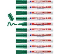 edding 750 Marcatore a Vernice, Verde, 10 Penne, Punta Tonda 2-4 Mm, per Marcare Ed Etichettare Metallo, Vetro, Rocce, Plastica, Resistente Al Calore, Permanente, Anti Sbavature, Impermeabile
