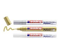 edding 750 Marcatori a Vernice Lucida, Bianco, Oro, Argento, , Set da 10, Punta Rotonda 2-4 Mm, Pennarello Indelebile per Vetro, Pietra, Legno, Plastica, Carta, Impermeabile, Alta Copertura