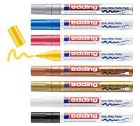 edding 750 Marcatori a Vernice Lucida, Multicolore, Set da 8, Punta Rotonda 2-4 Mm, Pennarello Indelebile per Vetro, Pietra, Legno, Plastica, Carta, Impermeabile, Alta Copertura