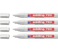 Edding 750 Pennarello indelebile per uso industriale, 2 - 4 mm, bianco, confezione da 4