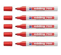 Edding 750 - Pennarello indelebile rosso, punta 2-4 mm, confezione da 5 pezzi