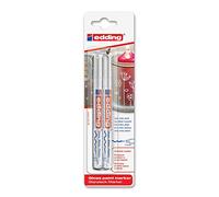 edding 751 Marcatore a Vernice Lucida, Bianco, Confezione da 2, Punta Rotonda 1-2 Mm, Pennarello Indelebile per Vetro, Pietra, Legno, Plastica, Carta, Impermeabile, Alta Copertura