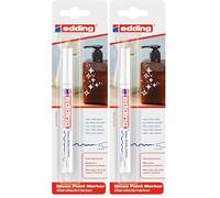 edding 751 Marcatore a Vernice Lucida, Bianco, Confezione Singola, Punta Rotonda 1-2 Mm, Pennarello Indelebile per Vetro, Pietra, Legno, Plastica, Carta, Impermeabile, Alta Copertura (Confezione da 2)