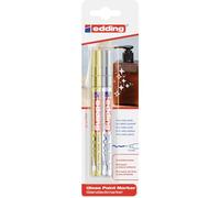 edding 751 Marcatore a Vernice Lucida, Oro, Argento, Confezione da 2, Punta Rotonda 1-2 Mm, Pennarello Indelebile per Vetro, Pietra, Legno, Plastica, Carta, Impermeabile, Alta Copertura