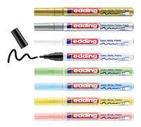 edding 751 Marcatori a Vernice Lucida, Mix di Colori Metallizzati e Pastello, Set da 8, Punta Rotonda 1-2 Mm, Pennarello Indelebile per Vetro, Pietra, Legno, Carta, Impermeabile, Alta Copertura