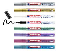 edding 751 Marcatori a Vernice Lucida, Mix di Colori Metallizzati, Set da 8, Punta Rotonda 1-2 Mm, Pennarello Indelebile per Vetro, Pietra, Legno, Plastica, Carta, Impermeabile, Alta Copertura