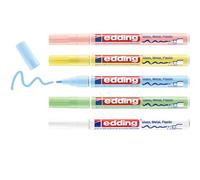 edding 751 Marcatori a Vernice Lucida, Mix di Colori Pastello, Set da 5, Punta Rotonda 1-2 Mm, Pennarello Indelebile per Vetro, Pietra, Legno, Plastica, Carta, Impermeabile, Alta Copertura