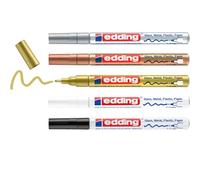 edding 751 Marcatori a Vernice Lucida, Nero, Bianco, Oro, Argento, Rame, Set da 5, Punta Rotonda 1-2 Mm, Pennarello Indelebile per Vetro, Pietra, Legno, Plastica, Impermeabile, Alta Copertura
