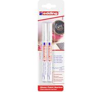 edding 780 Gloss Paint Marker, Bianco, Confezione da 2 Pennarelli, Punta Rotonda Extrafine 0,8 Mm, Penna per Dipingere per Vetro, Ciottoli, Legno, Plastica, Carta, Impermeabile, Alta Copertura