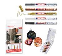 edding 780 Marcatore a Vernice Lucida, Nero, Bianco, Oro, Argento, Rame (Metallizzato), Set da 5 Pennarelli, Punta Rotonda Extra-Fine 0,8 Mm, Impermeabile, Coprente, Bullet Journals, Lettering
