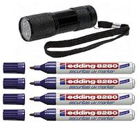 Edding 8280 Pennarello UV Securitas, larghezza del tratto ca. 1,5-3 mm, indelebile (4 pennarelli con 9 lampade LED)