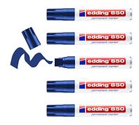 Edding 850 Marcatore Permanente, Blu, 5Pz, Punta a Scalpello 5-15 Mm -Ad Asciugatura Rapida e Senza Sbavature, per Cartone, Plastica, Vetro, Legno, Metallo e Tessuto