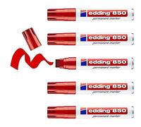 edding 850 Marcatore Permanente, Rosso, 5Pz, Punta a Scalpello 5-15 Mm, Impermeabili, ad Asciugatura Rapida e Senza Sbavature, per Cartone, Plastica, Vetro, Legno, Metallo e Tessuto