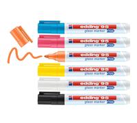 edding 95 glass marker - multi-colored - 6 glass pens - round nib 1.5-3 mm - was
