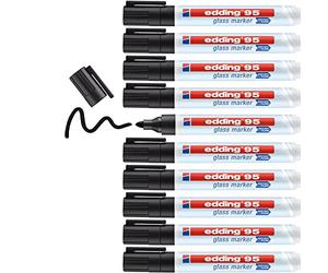 Edding 95 pennarelli per vetro, colore nero, 10 pennarelli, punta rotonda da 1,5-3 mm, per scrivere e contrassegnare su superfici di vetro come finestre, lavagne in vetro, lavagne bianche