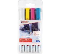 Edding 95 Pennarello in vetro - Set di 4 pennarelli multicolore, punta tonda 1,5-3 mm, cancellabili a secco