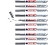 edding Pennarello lucido 780, colore argento, 10 pezzi, punta rotonda extra fine da 0,8 mm, per vetro, ciottoli, legno, plastica, carta, impermeabile, ad alta copertura