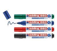 Edding Pennarello per lavagna bianca, 660, multicolore, 4 pennarelli per lavagna bianca, punta rotonda da 1,5 a 3 mm, cancellabile a secco, per lavagne bianche, lavagne a fogli mobili, magnetiche,