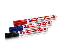 edding Pennarello Permanente 3000 1, 5-3, 0 mm, Set da 3 Pezzi, Colore Rosso, Blu