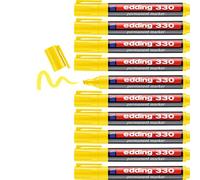 edding Pennarello permanente 330 - giallo - 10 penne - punta a scalpello 1-5 mm - penne impermeabili ad asciugatura rapida - per cartone, plastica, vetro, legno, metallo e tessuto