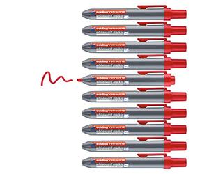 edding Retract 12 Pennarello per lavagne bianche - Red - 10 penne con punta tonda da 1,5 a 3 mm, senza cappuccio, per una mano su lavagna bianca, magnetica, in sughero, memo e cavalletto