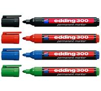 edding - Set di 4 pennarelli indelebili edding 300, ricaricabili, 1,5 - 3 mm [colori di base], nero, rosso, blu e verde