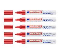 Edding Set di 5 pennarelli 750 a punta rotonda, 2-4 mm, colore: Rosso