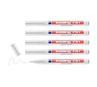 Edding Set di 5 pennarelli 751 a punta rotonda, 1-2 mm, colore: Bianco
