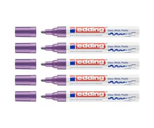 Edding Set di 5 pennarelli con vernice lucida 750, colore: Viola a punta rotonda, 2-4 mm