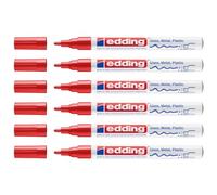 Edding Set di 6 pennarelli a vernice lucida 751, punta rotonda, 1-2 mm, colore: Rosso