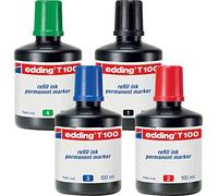 edding T100 Pennarello permanente di ricarica - tutti i 4 colori - Contenuto: 4 x 100 ml - inchiostro per pennarello permanente edding (anche edding EcoLine)