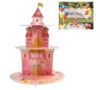 Eddrfy Cavalletto per cupcake rosa a 3 piani, Watercolor Princess con lucchetto, supporto per muffin per feste di compleanno, baby shower e feste per bambini, decorazione di carta stabile con facile