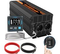 EDECOA Inverter 24V-230V Onda Pura 2000W 2xUSB Schermo LCD e Telecomando Camion