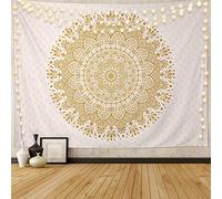 Edeesky Arazzo da parete con mandala bianco dorato e psichedelico, arazzo da parete estetico indiano hippie decorazione bohémien arte bohémien decorazione per la casa per camera da letto, soggiorno
